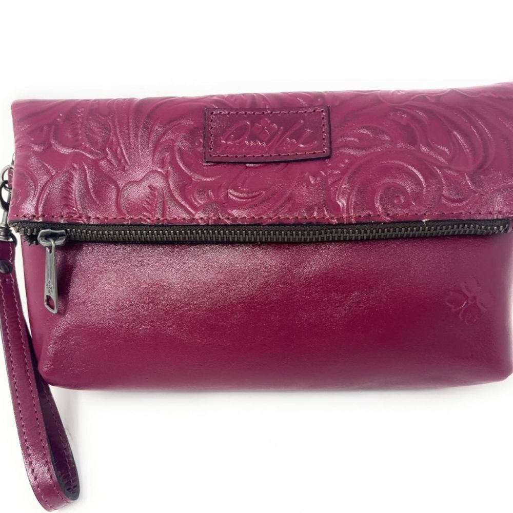 Patricia Nash Valerie Tooled Leather Fold-Over Wristlet- Magenta